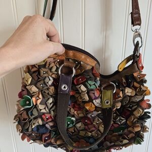 Leather Multicolor Boho Floral Appliqué Suede Shoulder Slouchy Bag